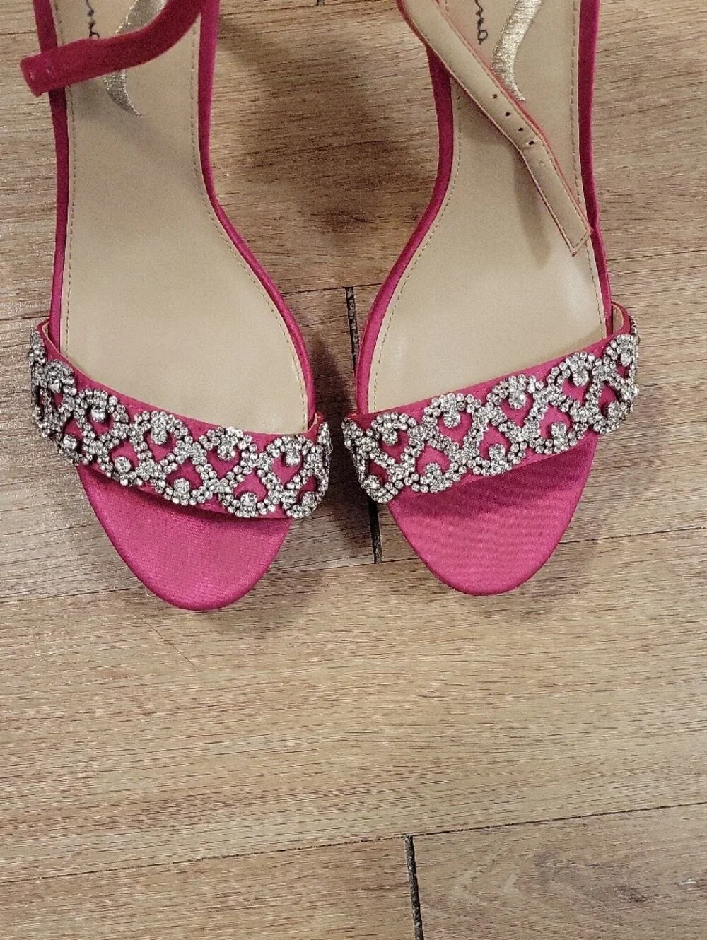 Nina Hot Pink Crystal-Strap Ankle-Heel Sandals